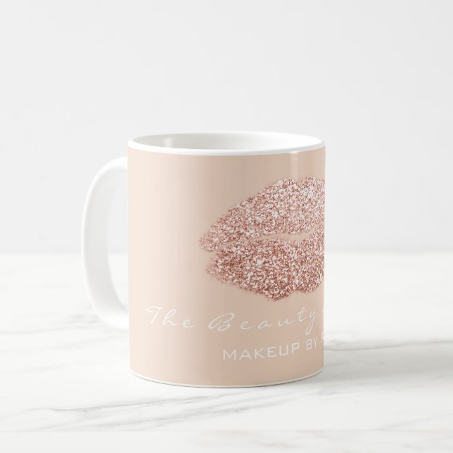 Makeup Artist Beauty Studio Rose Gold Glitzer Tasse (Vorderseite Links)