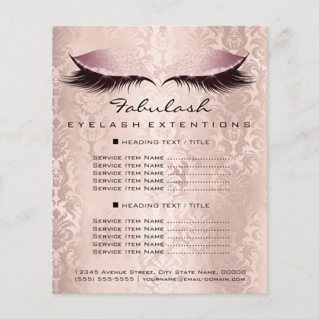 Makeup Artist Beauty Wellness Flyer Pink Damask (Vorne)