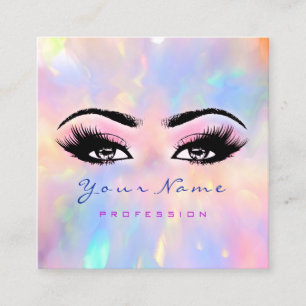 Makeup Artist Beruflich Eyelash Pink Holograph Quadratische Visitenkarte