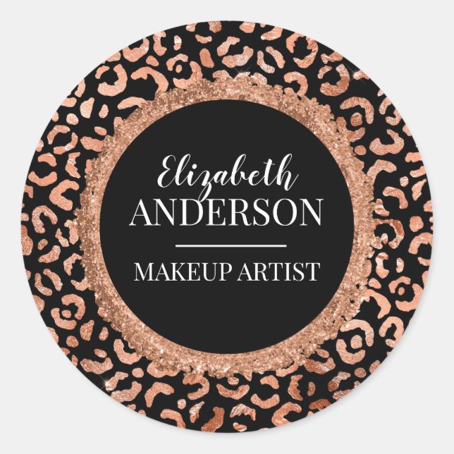 Makeup Artist Black Chic Leopard Print Runder Aufkleber (Vorderseite)