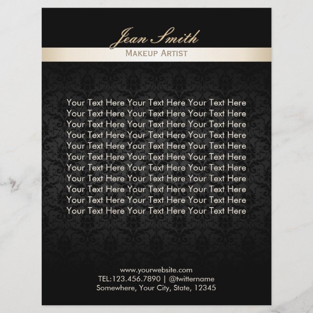Makeup Artist Black Damask Schönheitssalon Broschü Flyer (Vorne)