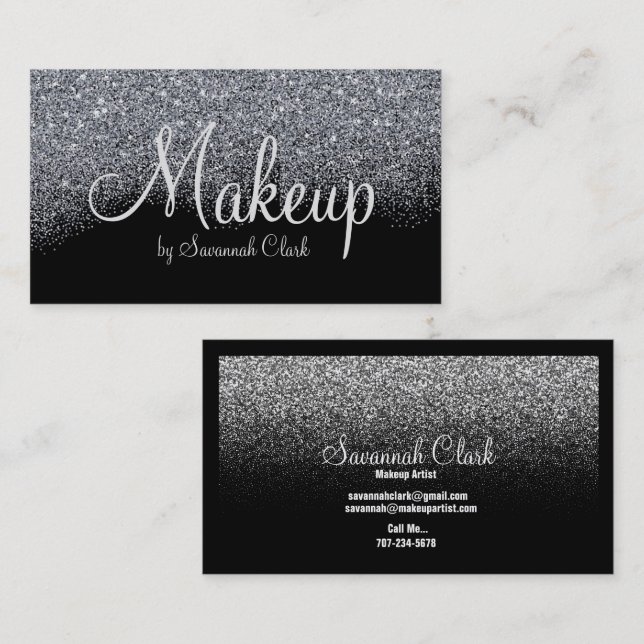 Makeup Artist/Black Glitzer Business Card Visitenkarte (Vorne/Hinten)