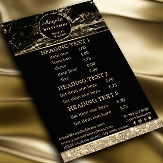 Makeup Artist Black Gold Marmor Flyer (#zazzlemade #goldpricelist #luxurypricelist)