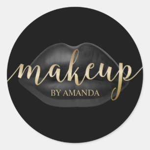 Makeup Artist Black Lips Gold Script Schönheitssal Runder Aufkleber