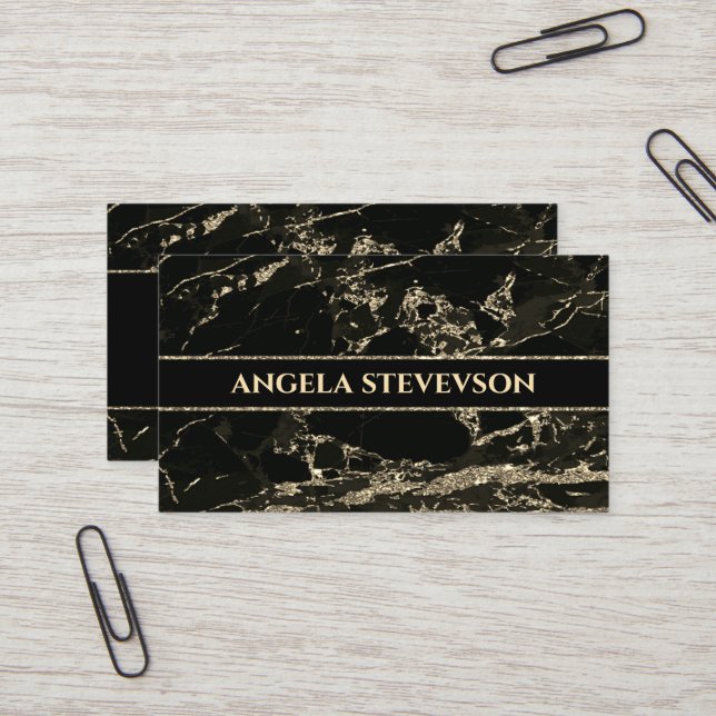 Makeup Artist Black Marble Gold Business Card Visitenkarte (Vorderseite/Rückseite Beispiel)
