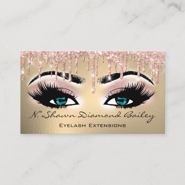 Makeup Artist Blue Eyelash Rose Gold Visitenkarte (Vorderseite)