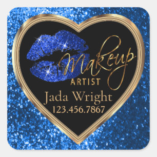 Makeup Artist Blue Glitzer Liebe Liften und Gold S Quadratischer Aufkleber