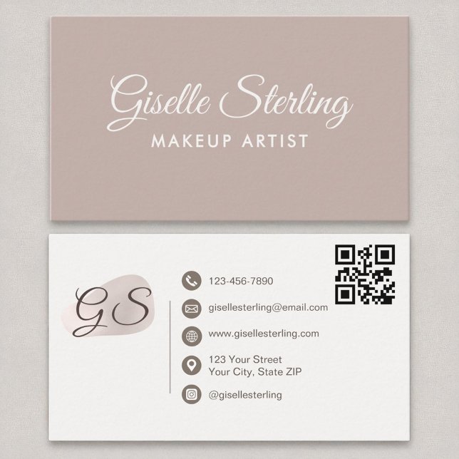 Makeup Artist Blush Mauve Modern Eleganter QR Code Visitenkarte (Von Creator hochgeladen)