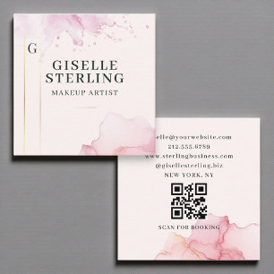 Makeup Artist Blush Pink Wasserfarbe QR Code Quadratische Visitenkarte