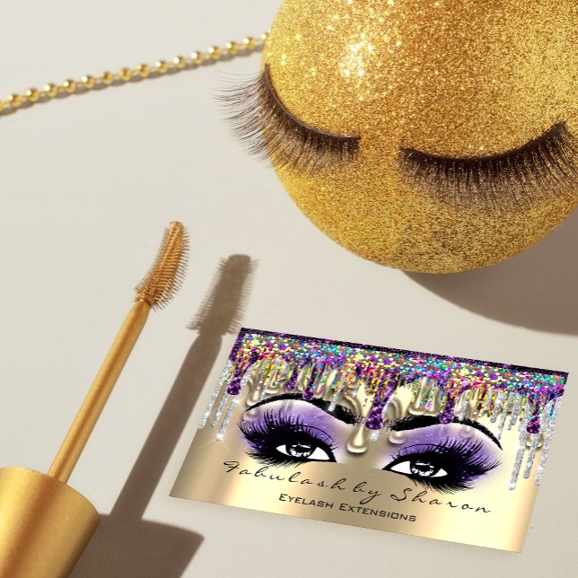 Makeup Artist Brow Eyelash Gold Violet Holograph Visitenkarte (Makeup Artist Brow Eyelash Gold Violet Holograph Business Card)