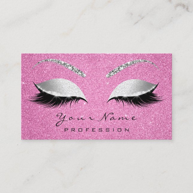 Makeup Artist Brown Lashes Glitzer Grau Pink Rose Visitenkarte (Vorderseite)