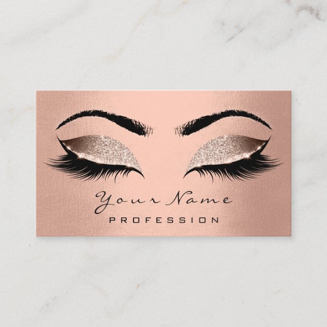 Makeup Artist Brown Lashes Glitzer Wax Rose Gold Visitenkarte (Vorderseite)