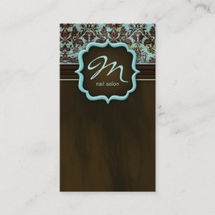 Makeup Artist Business Card Damask Blue Brown Visitenkarte