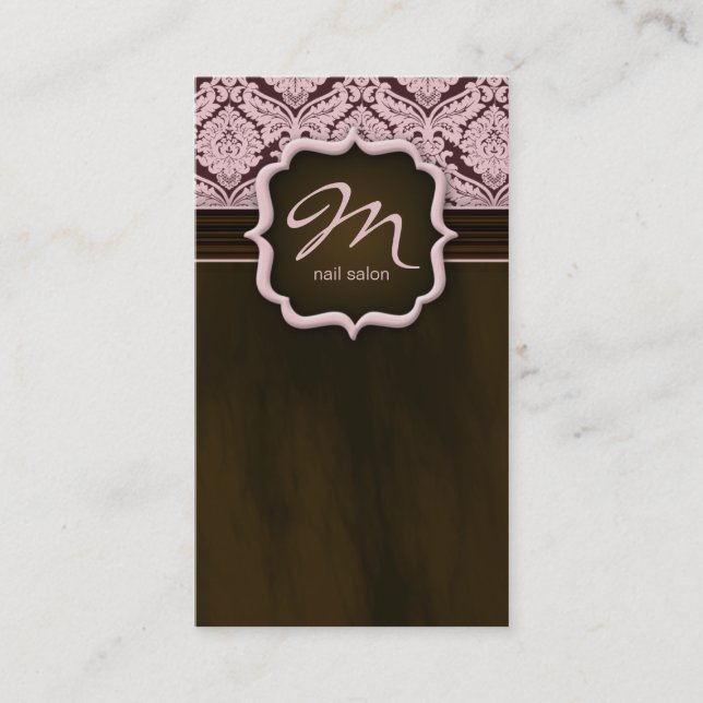 Makeup Artist Business Card Damask Pink Brown Visitenkarte (Vorderseite)