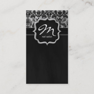 Makeup Artist Business Card Damask Silber Schwarz Visitenkarte