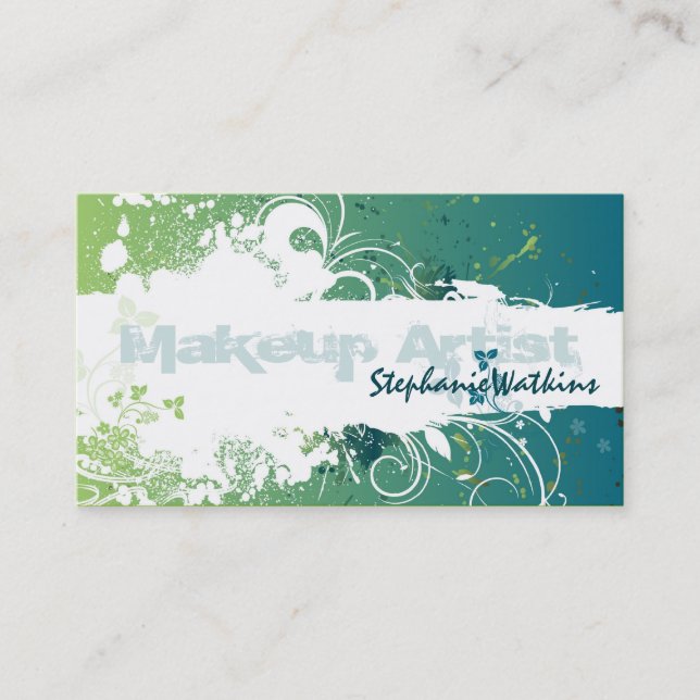 Makeup Artist Business Card Grunge Splatter Green Visitenkarte (Vorderseite)