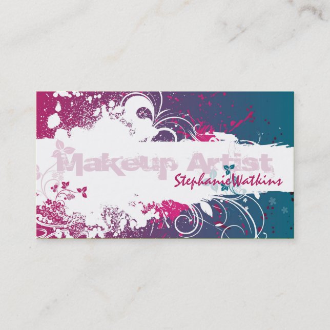 Makeup Artist Business Card Grunge Splatter Pink Visitenkarte (Vorderseite)
