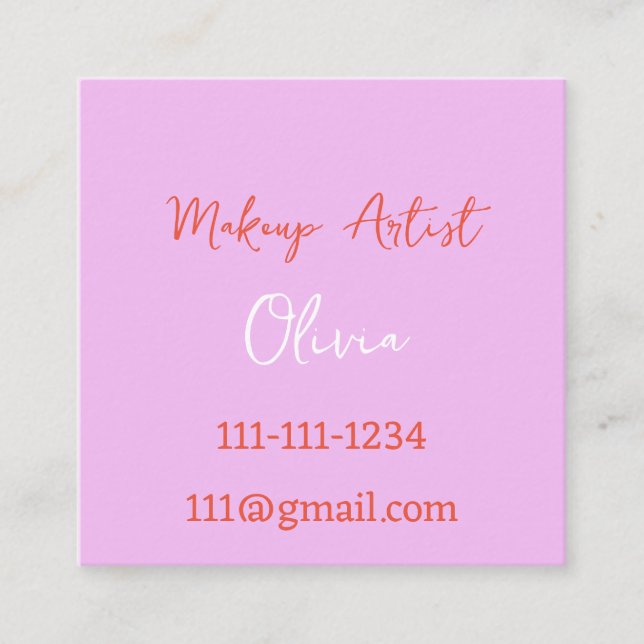 MAKEUP ARTIST BUSINESS CARD PINK AND RED QUADRATISCHE VISITENKARTE (Vorderseite)