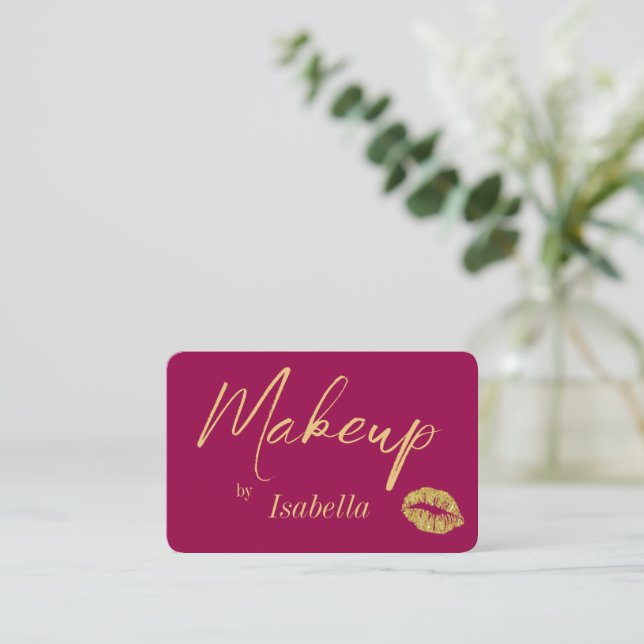 Makeup Artist Business Cards - Gold und Rosa Visitenkarte (Stehend Vorderseite)