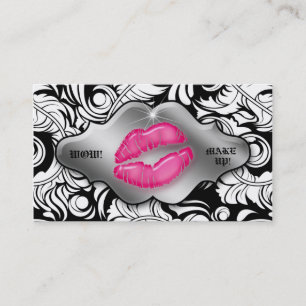 Makeup Artist Business Cards Leaf Lips Silver Visitenkarte