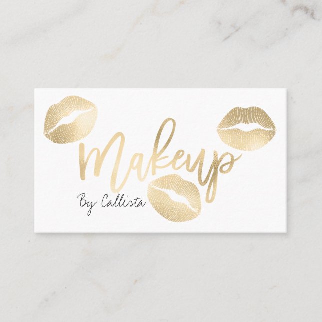 Makeup Artist Chic Gold Lips Typografie Moderne Visitenkarte (Vorderseite)
