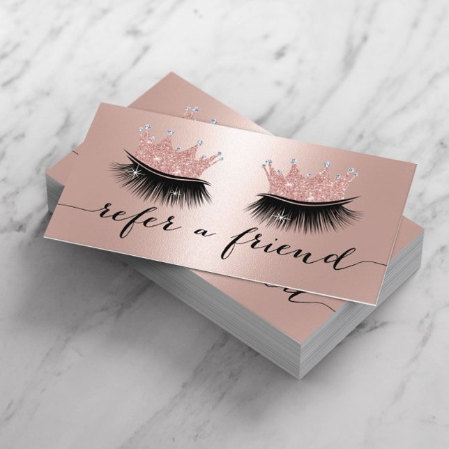 Makeup Artist Crown Lashes Rose Gold Referenz Empfehlungskarte (Von Creator hochgeladen)