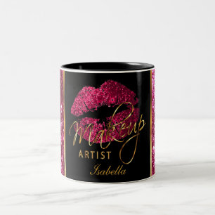 Makeup Artist Dark Pink Glitzer Lippen Zweifarbige Tasse