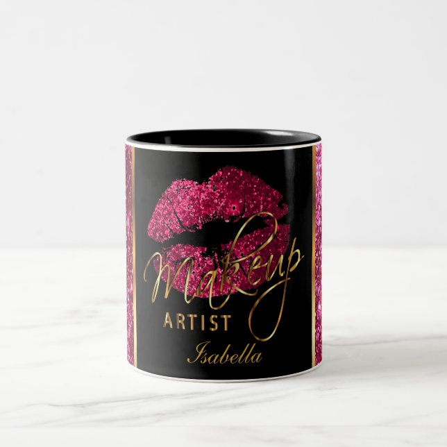 Makeup Artist Dark Pink Glitzer Lippen Zweifarbige Tasse (Mittel)