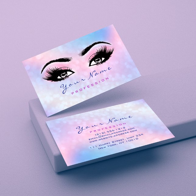 Makeup Artist Dusty Blue Eyelash Holograph Pink Visitenkarte (Von Creator hochgeladen)
