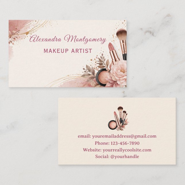 Makeup Artist Elegant Business Card Visitenkarte (Vorne/Hinten)