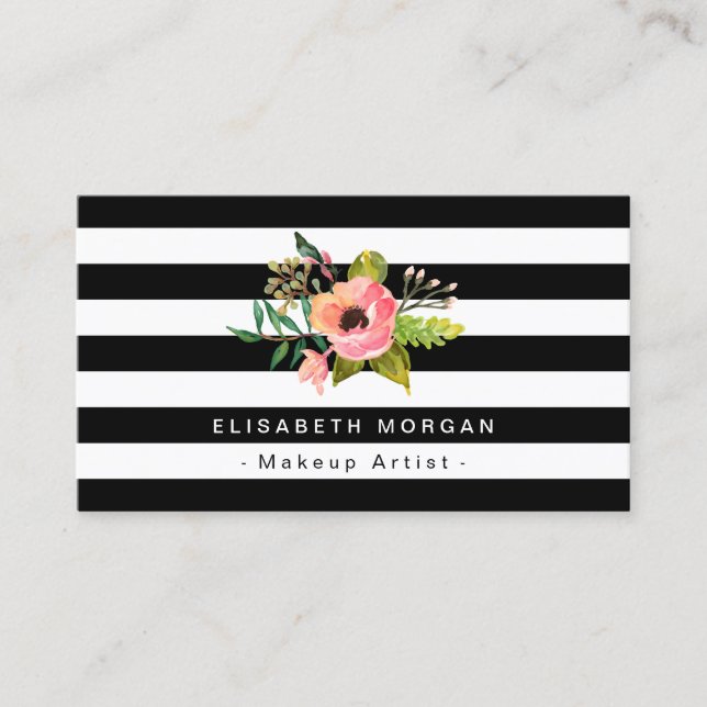 Makeup Artist Elegantes florales DIY Streifen Farb Visitenkarte (Vorderseite)