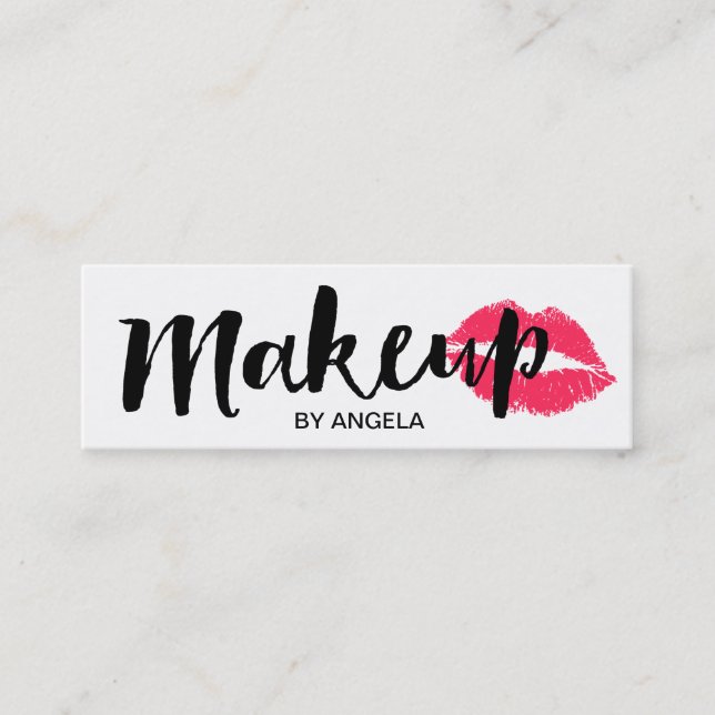 Makeup Artist Elegantes Script Rote Lippen Mini Visitenkarte (Vorderseite)