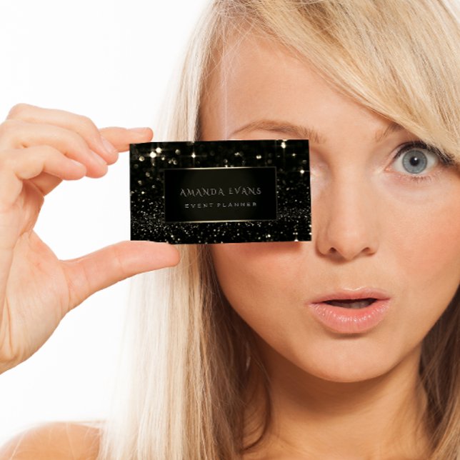 Makeup Artist Event Black Frame Gold Spark Sepia Visitenkarte (Von Creator hochgeladen)