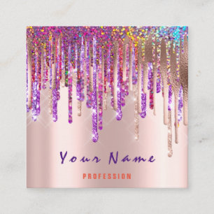 Makeup Artist Event Lila Holograph Unicorn Rose Quadratische Visitenkarte