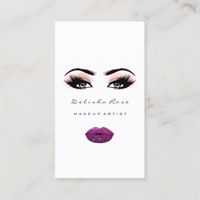 Makeup Artist Eye Lashes Glitzer Eyebrow Lips Glam Visitenkarte (Vorderseite)
