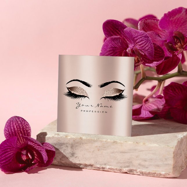 Makeup Artist Eyebrow Eye Lash Glitzer Pink Square Quadratische Visitenkarte (Von Creator hochgeladen)