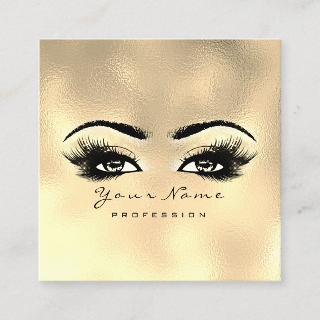 Makeup Artist Eyebrow Eye Lashes Glass Gold Square Quadratische Visitenkarte (Vorderseite)