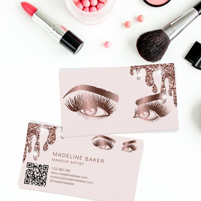 Makeup Artist Eyebrow Eye Lashes Rose Gold QR Code Visitenkarte (Von Creator hochgeladen)