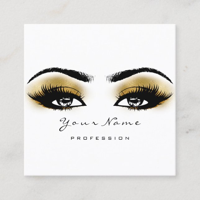 Makeup Artist Eyebrow Gold Lashes White Square Quadratische Visitenkarte (Vorderseite)