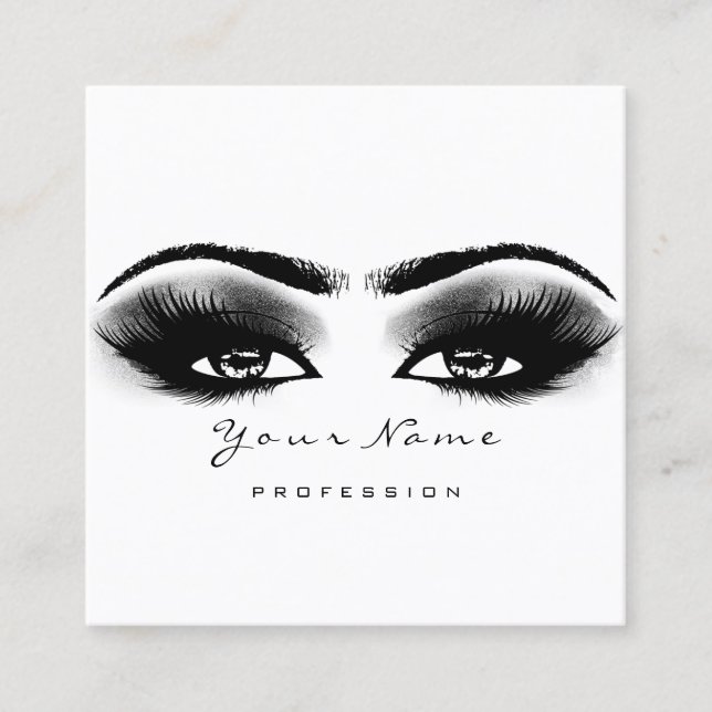 Makeup Artist Eyebrow Gray Lashes White Square Quadratische Visitenkarte (Vorderseite)