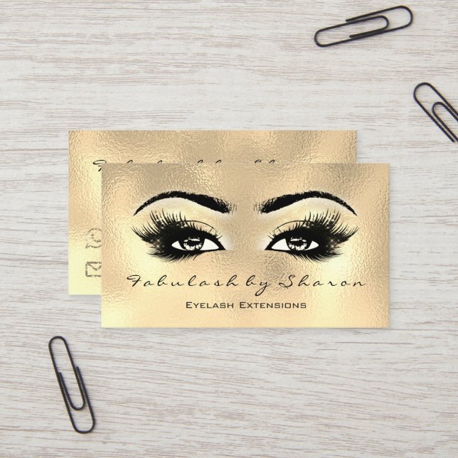 Makeup Artist Eyebrow Lashes Glas Gold Visitenkarte (Vorderseite/Rückseite Beispiel)
