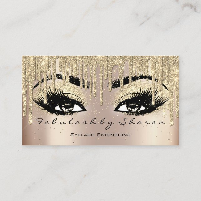 Makeup Artist Eyebrow Lashes Glitzer Tropfen Golde Visitenkarte (Vorderseite)