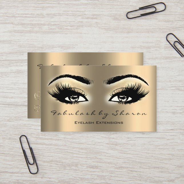 Makeup Artist Eyebrow Lashes Gold Eyes Visitenkarte (Vorderseite/Rückseite Beispiel)