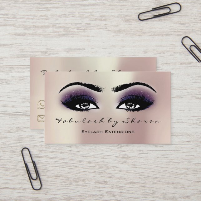 Makeup Artist Eyebrow Lashes Pink Violet Visitenkarte (Vorderseite/Rückseite Beispiel)