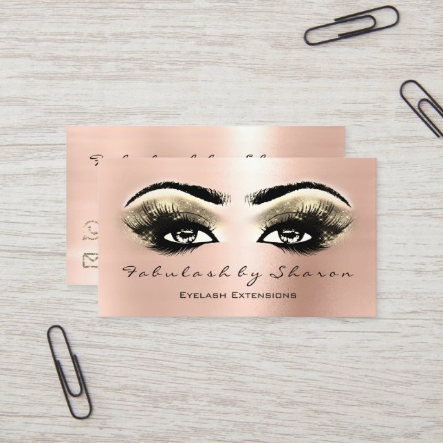Makeup Artist Eyebrow Lashes Rose Gold Visitenkarte (Vorderseite/Rückseite Beispiel)