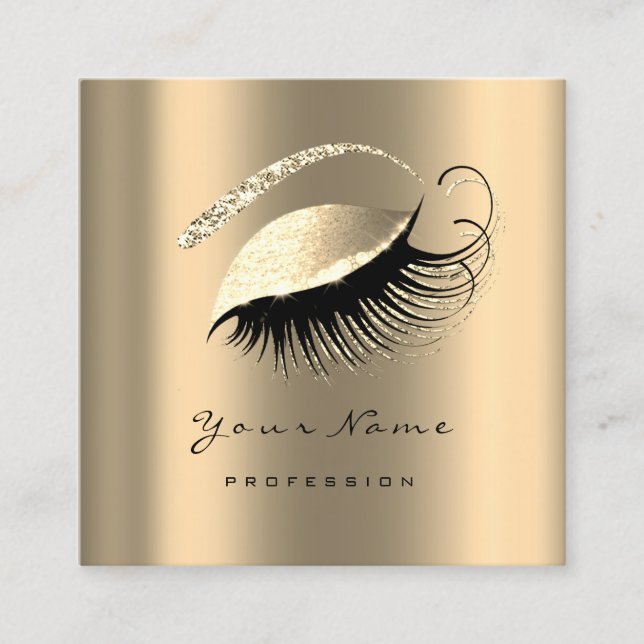 Makeup Artist Eyebrow Lashes Sepia Gold Square Quadratische Visitenkarte (Vorderseite)