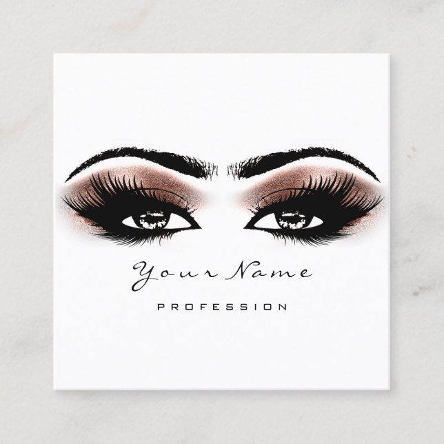 Makeup Artist Eyebrow Rose Lashes White Square Quadratische Visitenkarte (Vorderseite)
