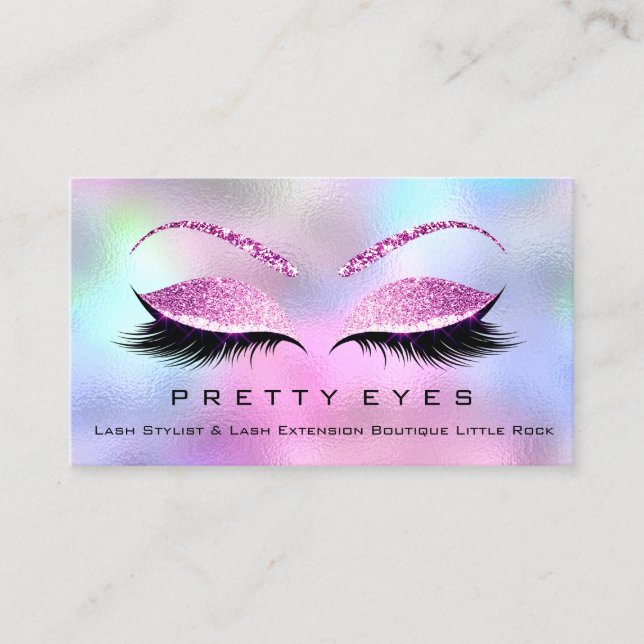 Makeup Artist Eyebrows Lash Pink Holograph Eyes Visitenkarte (Vorderseite)