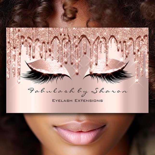 Makeup Artist Eyelash 3D-Effekt Glitzer Tropfen Ro Visitenkarte (Makeup Artist Eyelash 3D Effect Glitter Drips Rose Business Card)