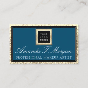 Makeup Artist Eyelash Event Logo Blue Gold Glitzer Visitenkarte